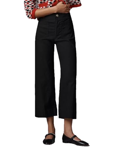 Womens Wide Leg Crop Pants High Waisted Cropped Trousers for Work Casual Lightweight Breathable Loose Fit Pants Black L