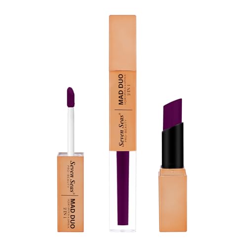 Image of Seven Seas 2in1 Non-Transfer | Smooth Texture | Hydrating | Long Lasting | Water-Proof | Full-Coverage Mad Duo Liquid Lipstick & Lipstick (Plum, 4ml,3g)