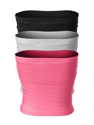 Image of MixMatchy Women's 3 Pack Tube Top Built-in Bra Strapless Ruched Bandeau