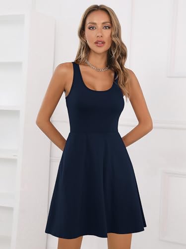 Image of Missufe Women's Sleeveless Racerback Flared Casual Plain Tank Dress