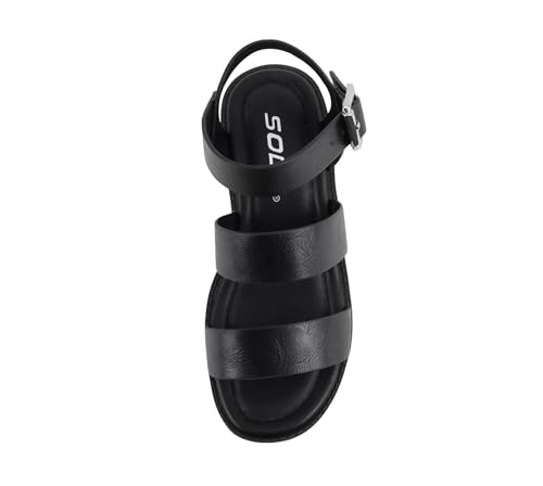 Image of Soda ACCOUNT-2 ~ Little Kids /Children /Girls Open Toe Two Bands Lug sole Fashion Block Heel Sandals with Adjustable Ankle Strap