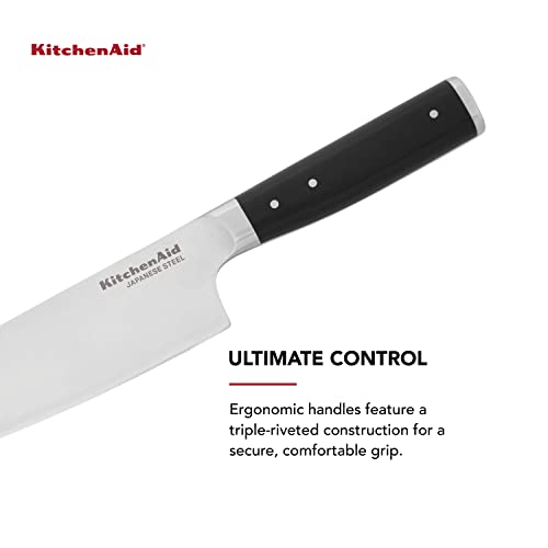 Kitchenaid Gourmet Forged Triple Rivet Chef Knife With Custom-Fit Blade Cover, 8-Inch, Sharp Kitchen Knife, High-Carbon Japanese Stainless Steel Blade, Black #TOP3