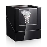 Lian Automatischer Uhrenbeweger für Einen Uhrenbeweger Ebenholz-Klavierlack-Uhrenbox mit Leisem Mabuchi-Motor Abriebfestes Acrylglas Batteriebetrieben Oder mit Netzteil (Schwarz)