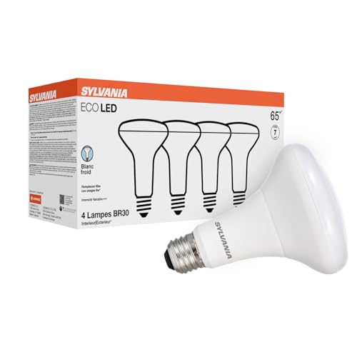 Sylvania ECO LED BR30 Light Bulb, 65W = 9W, Dimmable, Frosted Finish, 650 Lumens, 4000K, Cool White...