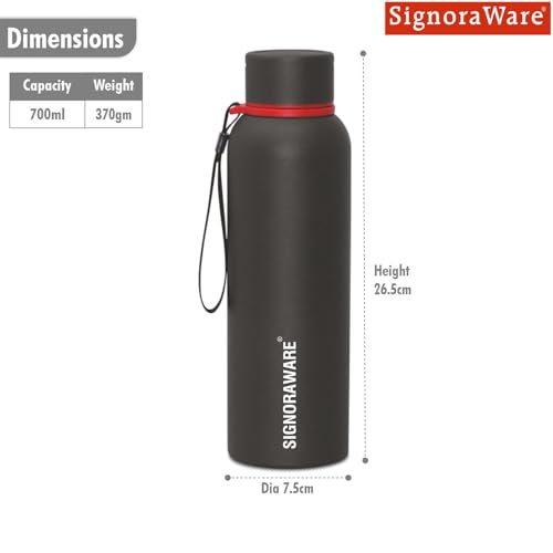 Image of SignoraWare Parkour Vacuum ISI Certified Stainless Steel Bottle With Hanging Strip | Airtight & Leakproof | Easy To Clean | Lightweight | Ideal for School, Office, Gym Or Outdoors (700ml | Black)