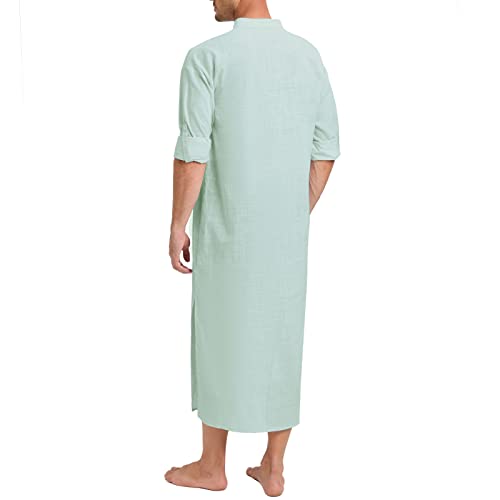 TURETRENDY Men's Kaftan Robe Long Sleeve Thobe Button Down Henley Casual Side Split Gown Shirt3