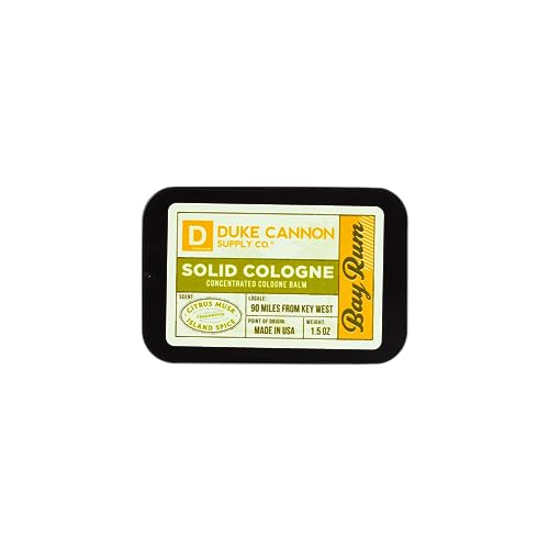 Duke Cannon Supply Co. Solid Cologne for Men Bay Rum (Citrus Musk, Cedarwood, Island Spice) - Concentrated Balm, Travel-Friendly Convenient Tin, 1.5 oz
