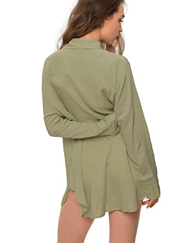 Image of TOUSYEA Sleep Shirts for Women Button Down Shirts Long Sleeve Sleepwear Swimsuit Cover Ups Soft Pajama Tops