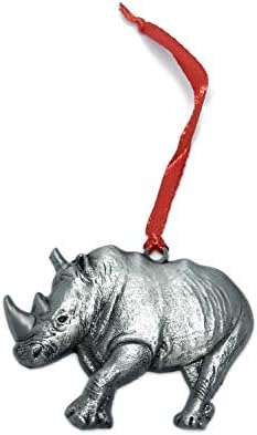 Rhino Christmas Ornament Pewter Charm Decorative Vacation Travel Souvenir Zoo Safari Jungle Animals Theme Decorations
