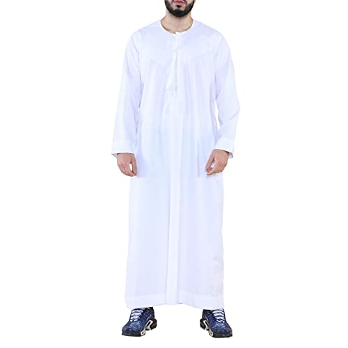 Mens Thobe Jubba Islamic Clothing Muslim Kaftan Emirati Omani Robe Arab Tassel