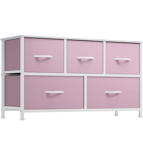 DWVO Wide Storage Tower with 5 Drawers - Fabric Dresser, Organizer Unit for Bedroom, Living Room, Closets