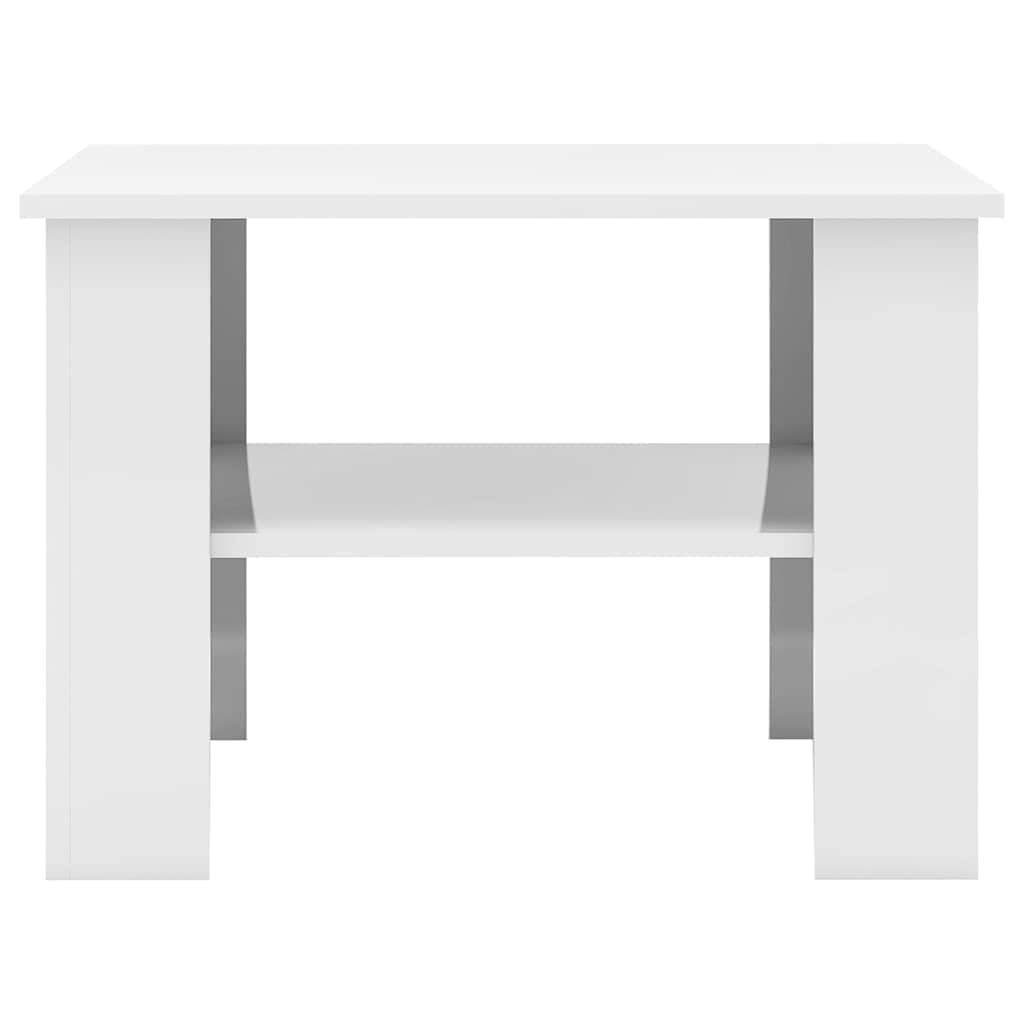 Mesa de centro brillante blanca 60 x 60 x 42 cm, material de madera, diseño moderno con estante, pequeña mesa auxiliar para salón, dormitorio, pasillo