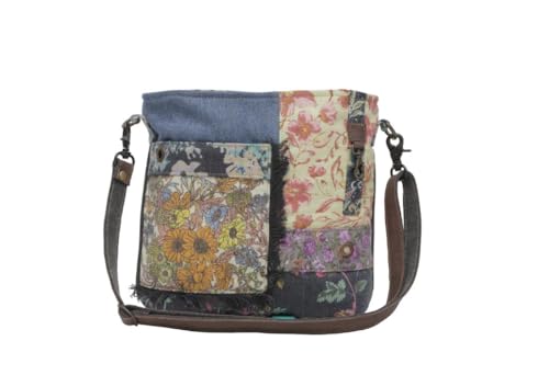 Myra Bag Western Leather Shoulder Bag for Women - Upcycled Canvas Crossbody Bag Le Fleur Blu