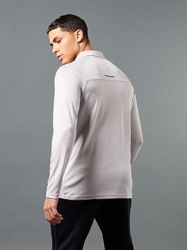 Image of TECHNOSPORT Mens Slim Fit Self-Design Full Sleeve Polo T-Shirt with Double Cool, SPF50+ Proerties for Gym, Workout and Regular Use