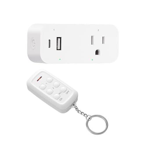 DEWENWILS Wireless Remote Control Outlet, 125V 15A 1875W, USB-A+C & AC Outlet, 100FT Control Range, No Interference for TVs, Fans, Vacuum Cleaners 1AC + Switchable USB
