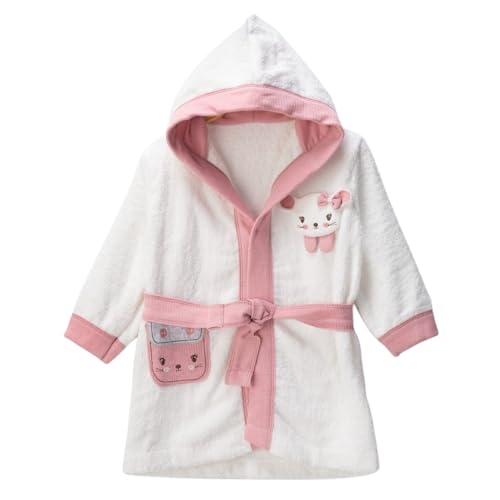 Image of BEBELOP Kids & Baby Bath Robe | 0-24 Months Cotton Bathrobe for Infant Toddler | Soft and Breathable Baby Robes for Boy & Girl Hooded Robe (UK, Age, 0 Months, 24 Months, Pink-Gril Bear)