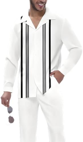 Men's Casual 2 Piece Dress Shirts Pants Suits Long Sleeve Leisure...