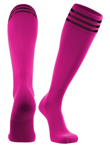 TCK Elite Finale 3 Stripe Soccer Socks (Hot Pink/Black, Small)