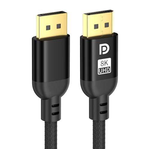 Diyanisly 8K Displayport Cable 25FT,32Gbps high-Speed DP Cable, Braided Rope,Support 8K@60Hz 4K@120Hz Dynamic HDR,DSC,Durable,Flexible,Used for Esports Display/Graphics Card/Professional Projector