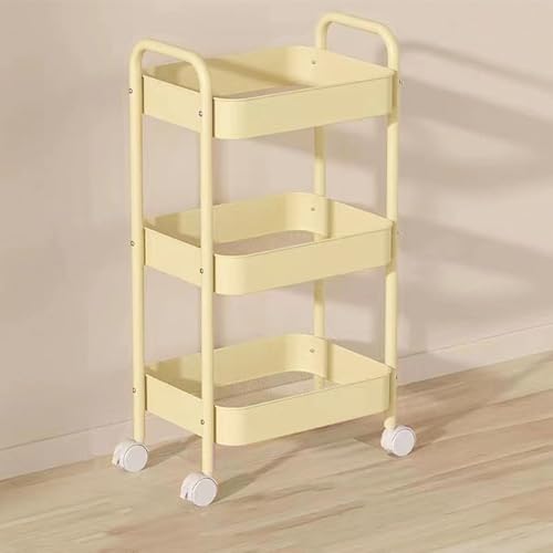 キッチンワゴン バスケットラック 収納カート バスケットトローリー 収納ワゴン 多用途収納 キャスター付き 移動式 3段/4段 組立簡単 スチール製 隙間収納 30*45*78CM イエロー
