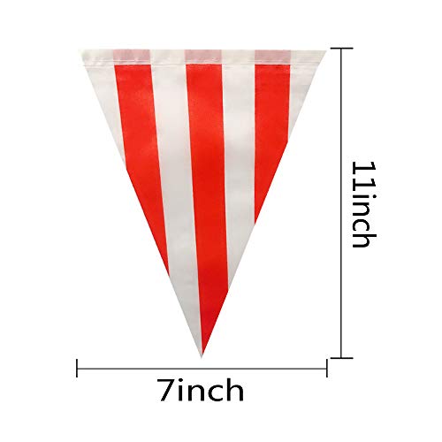 Autop 250 Feet Red & White Striped Pennant Banner Flags String 150 Pcs Indoor/Outdoor Triangle Bunting Flags,Party Decorations Supplies For Carnival Circus,Kids Birthday,Festival Celebration #TOP2