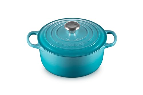 Le Creuset Cocotte Signature en Fonte Émaillée avec Couvercle, 24 cm, Ronde, 4,2 L, 4,305 kg, Bleu Caraïbes, 21177241702430