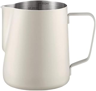 Milchaufschäumkrug Latte Tasse, JADAYA 600 ml Aufschäumer Kännchen Milchkanne aus Edelstahl Milch Pitcher Aufschäumen Krug mit Barista Messung Mark für Cappuccino und Latté (Beige, 600 ml)