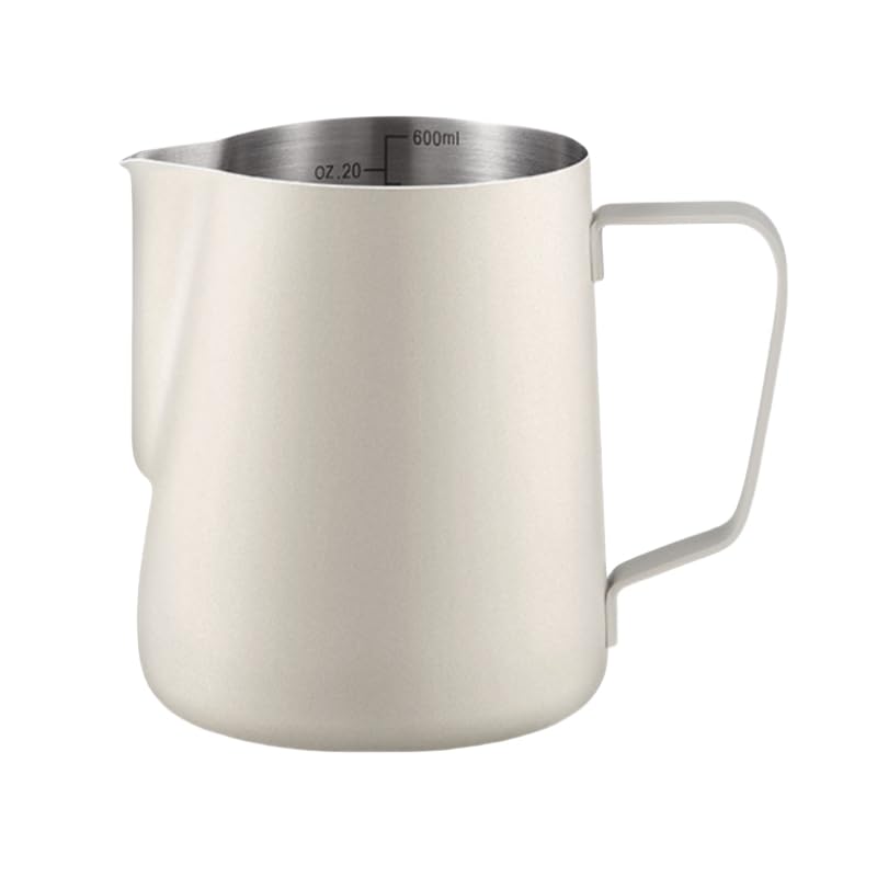 Milchkännchen Milchkanne JADAYA Milchaufschäumkrug Aufschäumer Kännchen Milchkanne aus Edelstahl Milch Pitcher Aufschäumen Krug mit Barista Messung Mark für Cappuccino und Latté (Beige 600 ml)