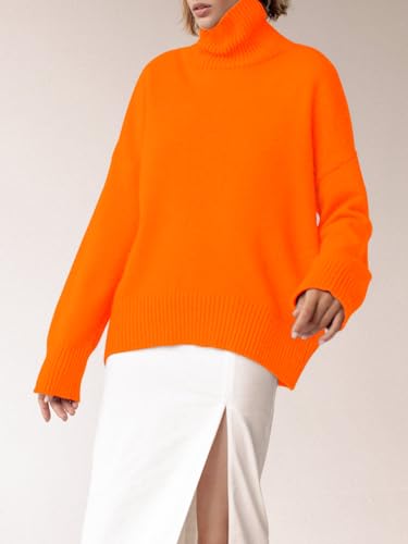 Image of YKR Women's Turtleneck Sweater Chunky Long Sleeve Knitted Pullover High Low Hem Trendy 2026 Fall Winter Basic Jumper Top
