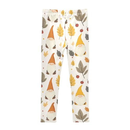 Autumn Gnomes Yellow Leaves Berries Vintage Kids Girl's Legging Stretchy High Waisted Activewear Sports2
