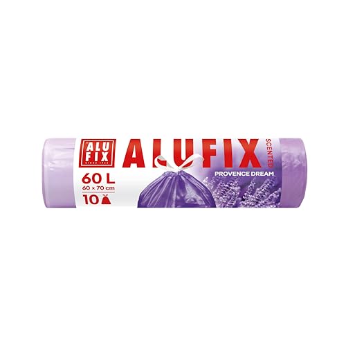 Sacs poubelle ALUFIX avec cordon de serrage, PEHD standard/ 60l - 10 sacs poubelle - 1 rouleau/ 15 µm/parfum lavande/violette/sac poubelle, sacs à déchets/...