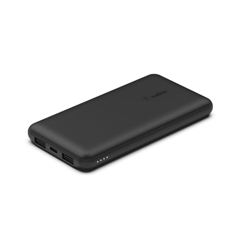 Belkin batería externa portátil de 10000mAh, cargador externo USB-C con 1 puerto USB-C y 2 puertos USB-A, power bank de 15 W, batería portátil para iPhone, Galaxy, Pixel, AirPods, iPad y otros - negra