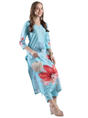 Image of GoSriKi Women's Cotton Blend Printed Kurta with Pant