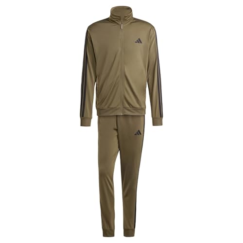 adidas Uomo Sportswear Basic 3 Stripes Tricot Tracksuit, Tuta da Allenamento, Verde (Olive Strata), XL