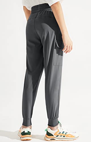 Libin Boy's Youth Cargo Joggers Pants Quick Dry Hiking Active Pull-On Lightweight Tapered Pants For Sports Outdoor Running With Zip Pockets, Grey,12-13Year #TOP1