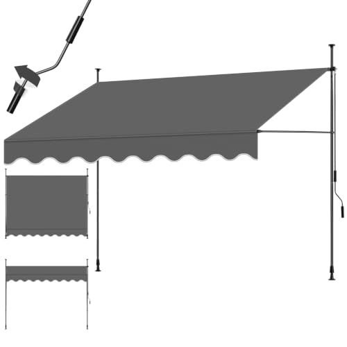 tectake® Tenda da Sole a Morsetto con Manovella, Altezza e Inclinazione Regolabile, Telo Impermeabile e Resistente ai Raggi UV, Ideale per Balcone e Terrazzo, 300x180cm - Nero/Grigio