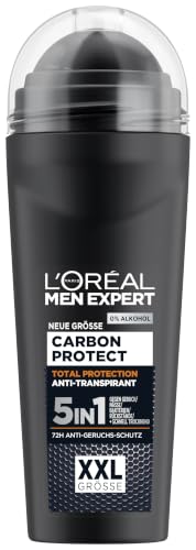 LOréal Men Expert XXL 5in1 Deoroller für Männer Deo Roll-On gegen starken Schweißgeruch Schwitzen Achselnässe und weiße Rückstände Herren 48H Deodorant ohne Alkohol Carbon Protect 1 x 100 ml