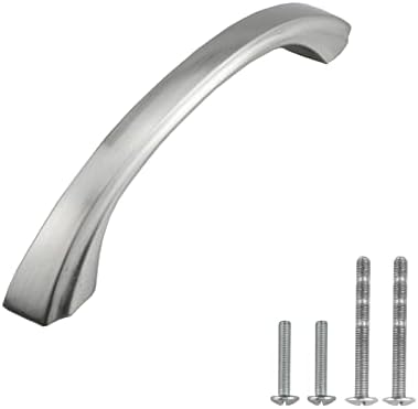 Modket Makoto Series Solid Traditional Classic Kitchen Cabinet Pull Handle — 5-1/2" Overall Length, 5" (128mm) Hole Centers, Brushed Nickel — 10 Packs