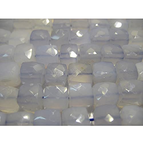 Chalcédoine aqua en perles box facettées de 7mm pour création de bijoux de 4.5 pouces
