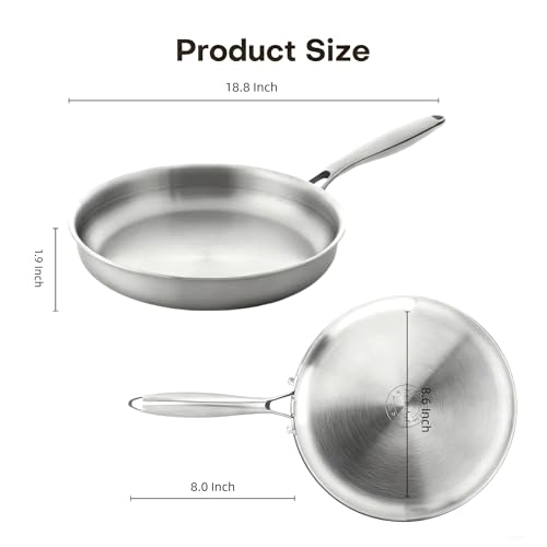 Image of 10 Inch Tri-Ply Stainless Steel Frying Pan, Healthy Stainless Steel Cookware, Skillet on Induction, Ceramic and Gas Cooktops, PFOA Free Cooking Pan, Dishwasher Safe, Stay-Cool Handle