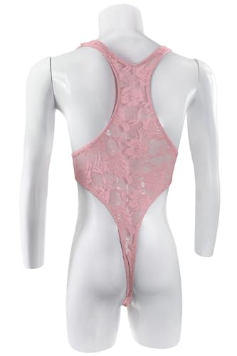 Men's Flirting Leotard, Sexy Rose Lace See Through Singlet Jumpsuit Men's Rose Lace Bodysuit3