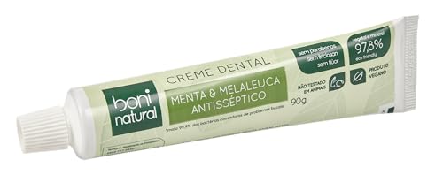 Creme Dental com óleos naturais de Menta e Melaleuca Vegano e Natural, Sem Flúor, Sem Triclosan, Bon