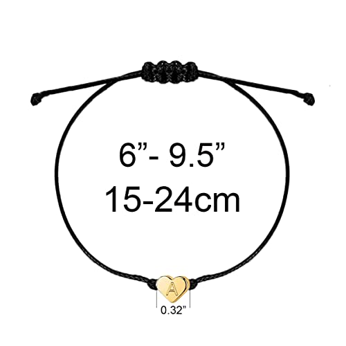 Kelistom 14K White Gold Plated Initial Heart Black String Bracelets For Women Men Teen Girls Boys Handmade Black Wax Rope Stainless Steel Heart Charm Bracelet Matching Couples Bracelets (R-Gold) #TOP1