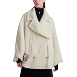 Women's Creamy White Alpaca Wool Blend Coat - Luxurious Double-Breasted Winter Jacket with Warm Lining (US, Alpha, Small, Regular, Regular, White)