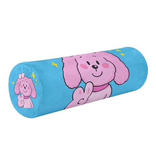 EtherSpher Cartoon Cute Pink Dog Decorative Roll Pillow for Neck Support Cylinder Neck Roll Pillow Roller Massage Bed Lumbar Roll Support Pillow soporte para el Cuello