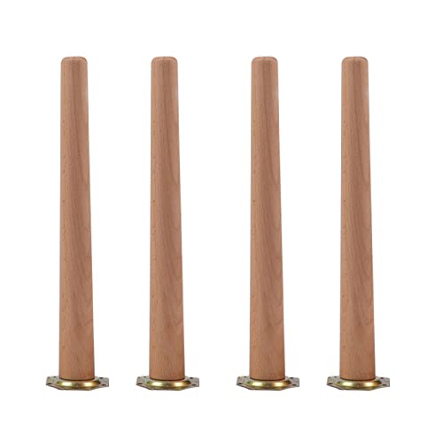 4 Pièces Pieds de Meubles en Bois Massif (Hêtre), Pieds de Table Conique de Remplacement pour Table à Manger, Canapé, Armoire, avec Vis, Couleur du Bois...