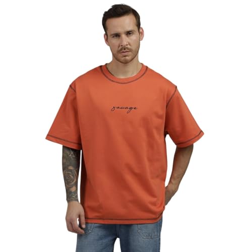 Image of BE SAVAGE 240 GSM Ultra Premium Heavyweight Oversized T Shirt for Men with Embroidered Savage in Front Drop Shoulder T Shirts for Men Embroidery T Shirt