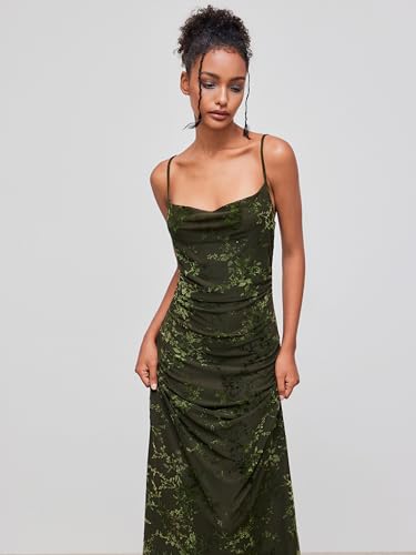 CIDER Maxi Dress Wedding Guest Dresses Floral Cowl Neck Ruched Sleeveless High Waist Jacquard Lined Dress2