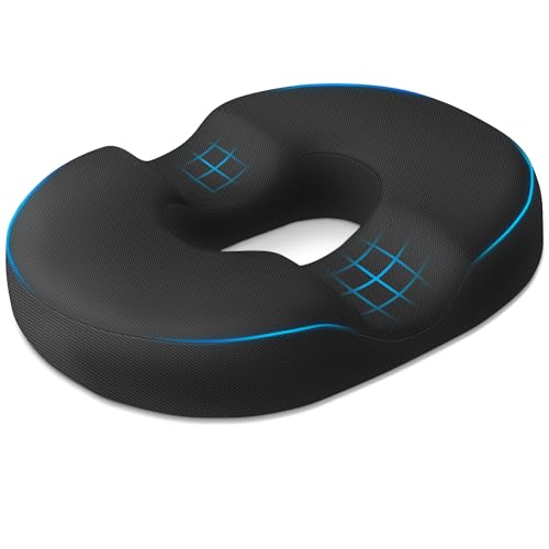 BlissTrends Donut Pillow Seat Cushion,Donut Chair Cushions for Postpartum Pregnancy & Hemorrhoids,Tailbone Pain Relief Cushion,Memory Foam Lifting Cushions for Office&Home Chairs (Black)