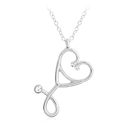 Preisvergleich Produktbild Halskette Anhänger Schlüsselbeinkette kette Stethoskop Herz Anhänger Halskette eingelegte Strasssteine Familie Gesundheit Arzt Krankenschwester Zubehör Medizinstudent Abschluss Geschenk Silber